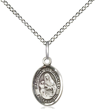 Sterling Silver Saint Madonna Del Ghisallo Pendant on a 18 inch Sterling Silver Light Curb chain