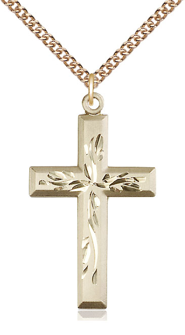 14kt Gold Filled Cross Pendant on a 24 inch Gold Filled Heavy Curb chain