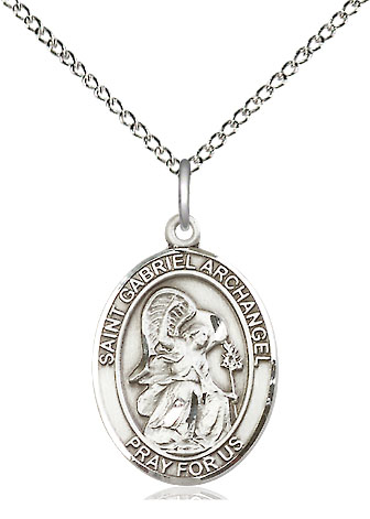 Sterling Silver Saint Gabriel the Archangel Pendant on a 18 inch Sterling Silver Light Curb chain