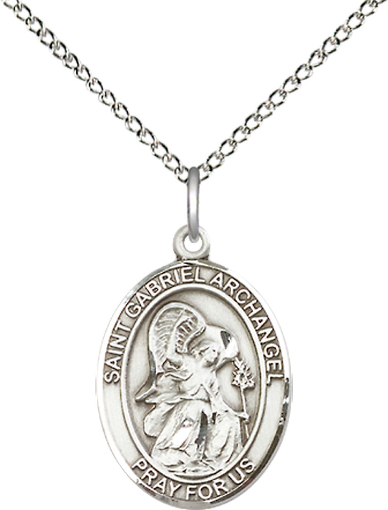 Sterling Silver Saint Gabriel the Archangel Pendant on a 18 inch Sterling Silver Light Curb chain