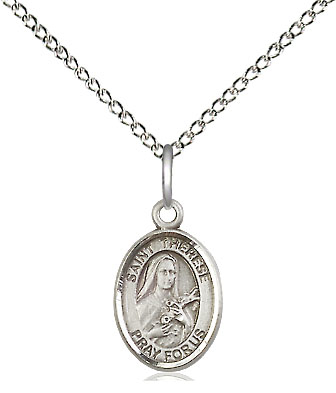 Sterling Silver Saint Therese of Lisieux Pendant on a 18 inch Sterling Silver Light Curb chain