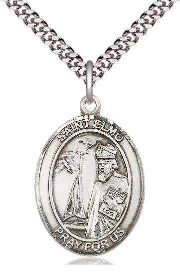 Sterling Silver Saint Elmo Pendant on a 24 inch Light Rhodium Heavy Curb chain