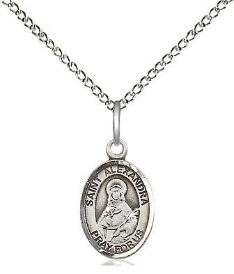 Sterling Silver Saint Alexandra Pendant on a 18 inch Sterling Silver Light Curb chain