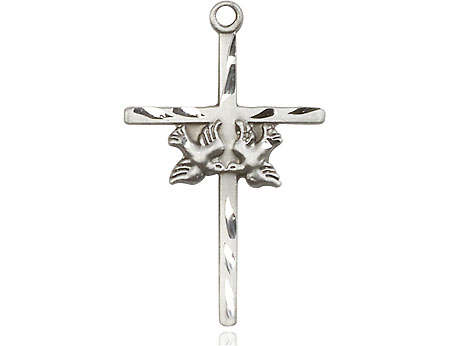 Sterling Silver Doves Cross Medal