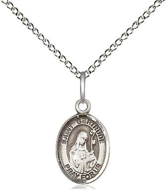 Sterling Silver Saint Gertrude of Nivelles Pendant on a 18 inch Sterling Silver Light Curb chain