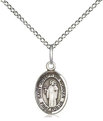 Sterling Silver Saint Joseph the Worker Pendant on a 18 inch Sterling Silver Light Curb chain