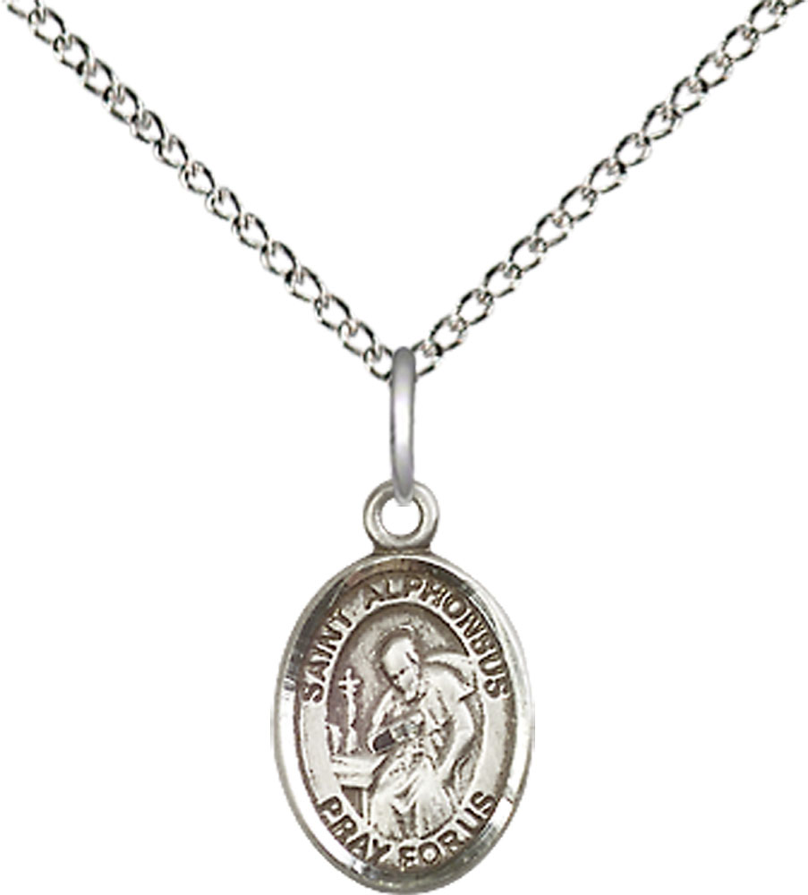 Sterling Silver Saint Alphonsus Pendant on a 18 inch Sterling Silver Light Curb chain