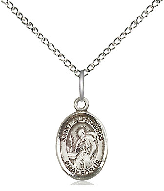 Sterling Silver Saint Alphonsus Pendant on a 18 inch Sterling Silver Light Curb chain