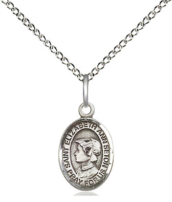 Sterling Silver Saint Elizabeth Ann Seton Pendant on a 18 inch Sterling Silver Light Curb chain