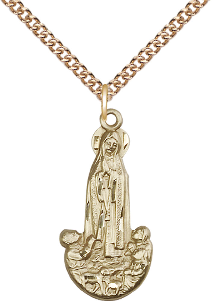 14kt Gold Filled Our Lady of Fatima Pendant on a 24 inch Gold Filled Heavy Curb chain