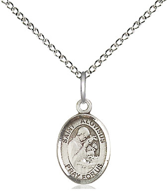 Sterling Silver Saint Aloysius Gonzaga Pendant on a 18 inch Sterling Silver Light Curb chain