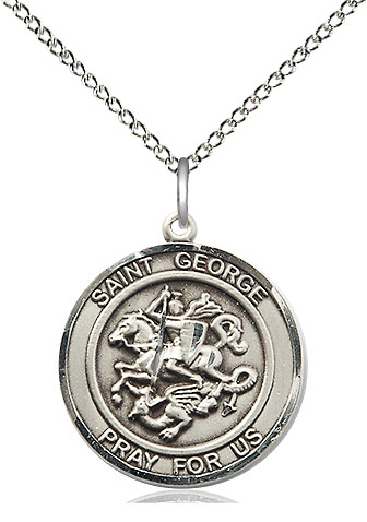 Sterling Silver Saint George Pendant on a 18 inch Sterling Silver Light Curb chain