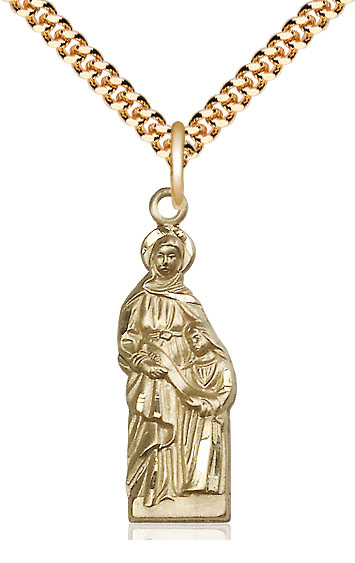 14kt Gold Filled Saint Ann Pendant on a 24 inch Gold Plate Heavy Curb chain