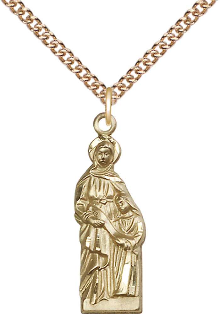 14kt Gold Filled Saint Ann Pendant on a 24 inch Gold Filled Heavy Curb chain