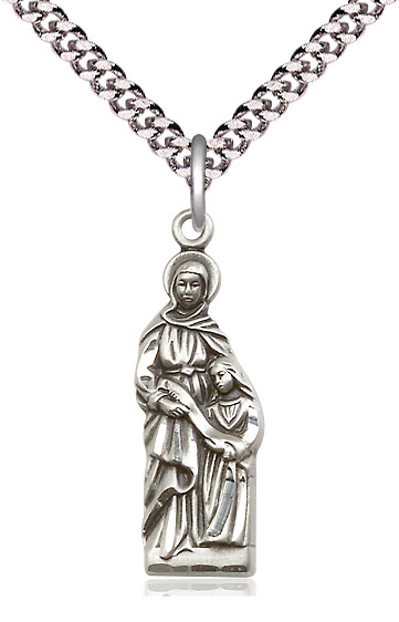 Sterling Silver Saint Ann Pendant on a 24 inch Light Rhodium Heavy Curb chain