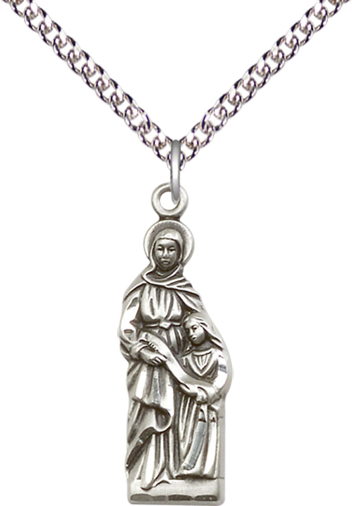 Sterling Silver Saint Ann Pendant on a 24 inch Sterling Silver Heavy Curb chain