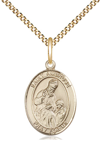 14kt Gold Filled Saint Ambrose Pendant on a 18 inch Gold Plate Light Curb chain