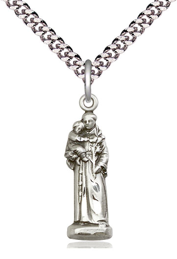 Sterling Silver Saint Anthony Pendant on a 24 inch Light Rhodium Heavy Curb chain