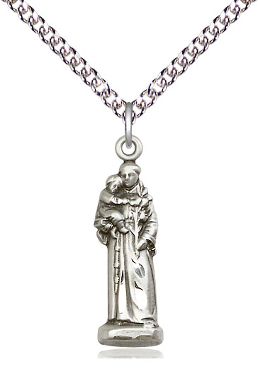 Sterling Silver Saint Anthony Pendant on a 24 inch Sterling Silver Heavy Curb chain