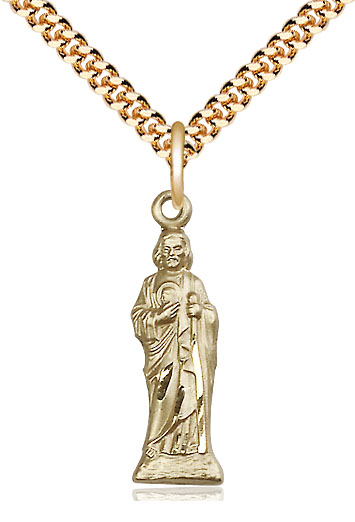 14kt Gold Filled Saint Jude Pendant on a 24 inch Gold Plate Heavy Curb chain