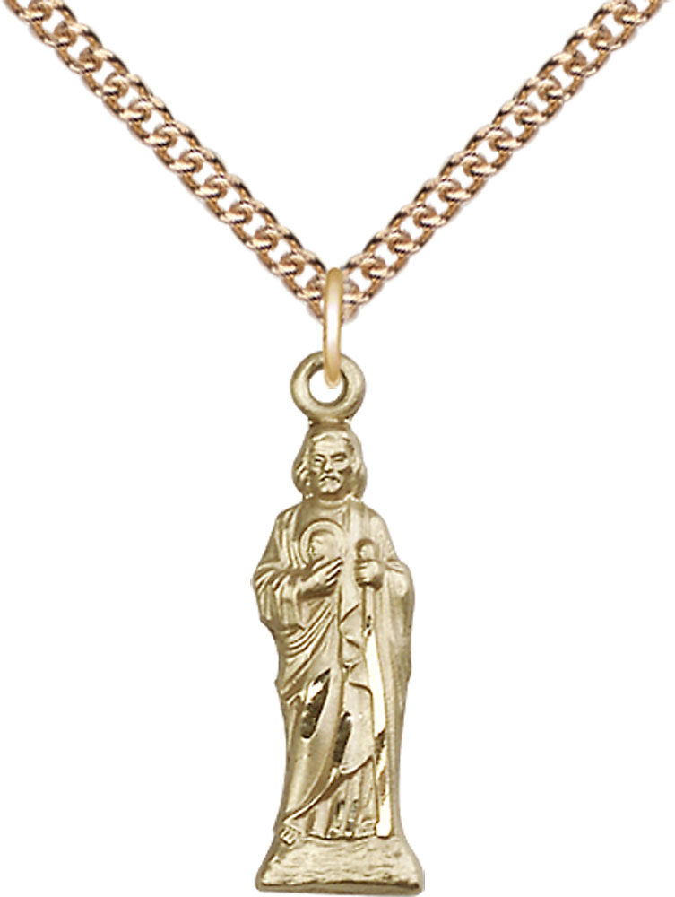 14kt Gold Filled Saint Jude Pendant on a 24 inch Gold Filled Heavy Curb chain