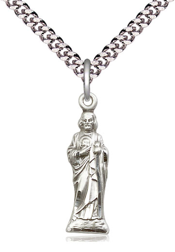 Sterling Silver Saint Jude Pendant on a 24 inch Light Rhodium Heavy Curb chain