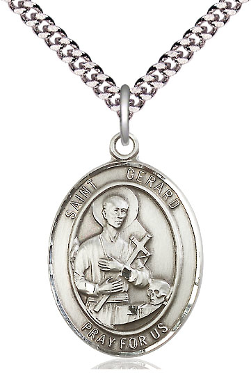 Sterling Silver Saint Gerard Majella Pendant on a 24 inch Light Rhodium Heavy Curb chain