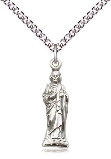 Sterling Silver Saint Jude Pendant on a 24 inch Sterling Silver Heavy Curb chain