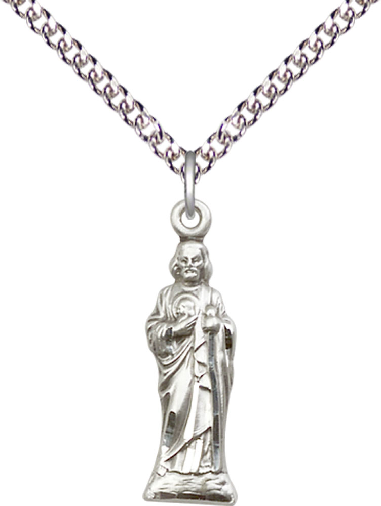 Sterling Silver Saint Jude Pendant on a 24 inch Sterling Silver Heavy Curb chain