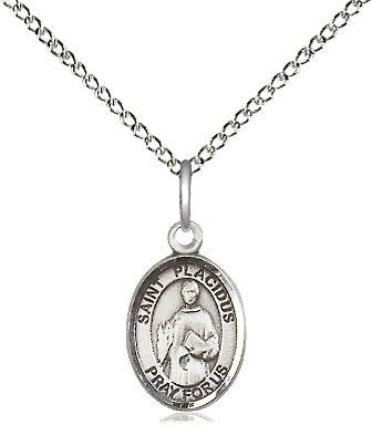 Sterling Silver Saint Placidus Pendant on a 18 inch Sterling Silver Light Curb chain