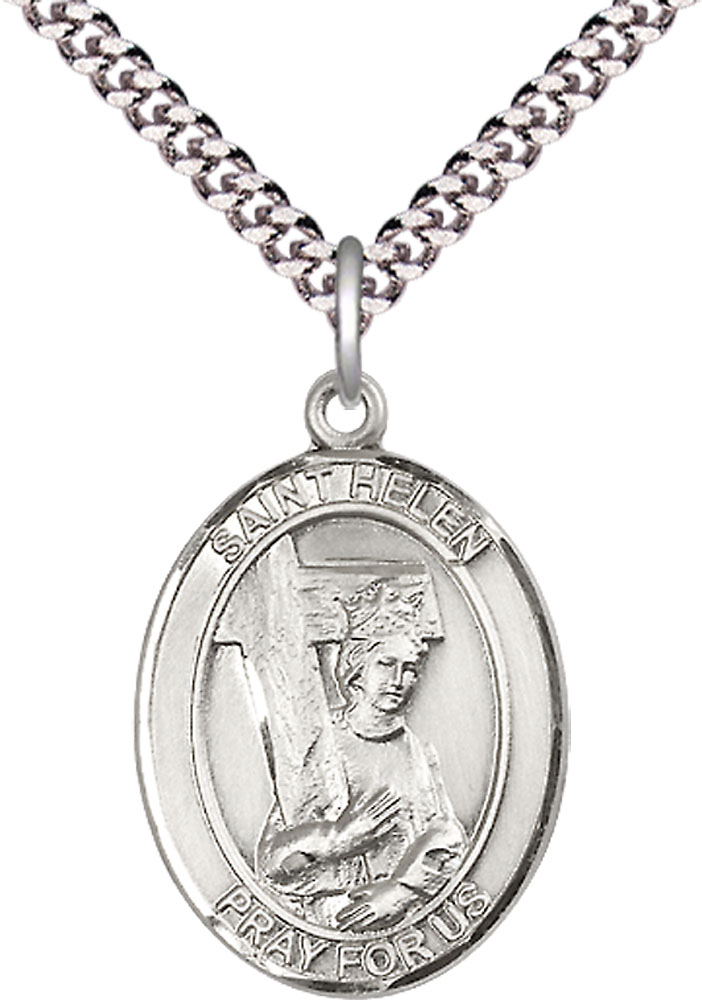 Sterling Silver Saint Helen Pendant on a 24 inch Light Rhodium Heavy Curb chain