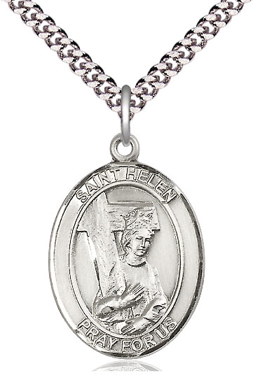 Sterling Silver Saint Helen Pendant on a 24 inch Light Rhodium Heavy Curb chain