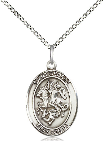 Sterling Silver Saint George Pendant on a 18 inch Sterling Silver Light Curb chain