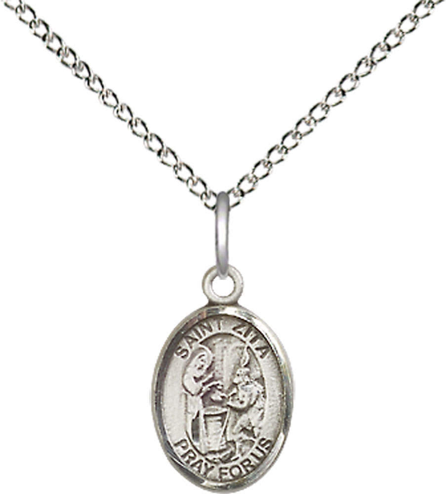Sterling Silver Saint Zita Pendant on a 18 inch Sterling Silver Light Curb chain