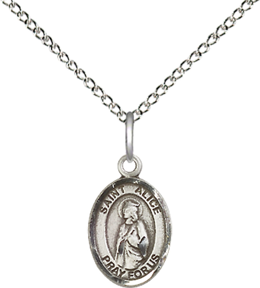 Sterling Silver Saint Alice Pendant on a 18 inch Sterling Silver Light Curb chain