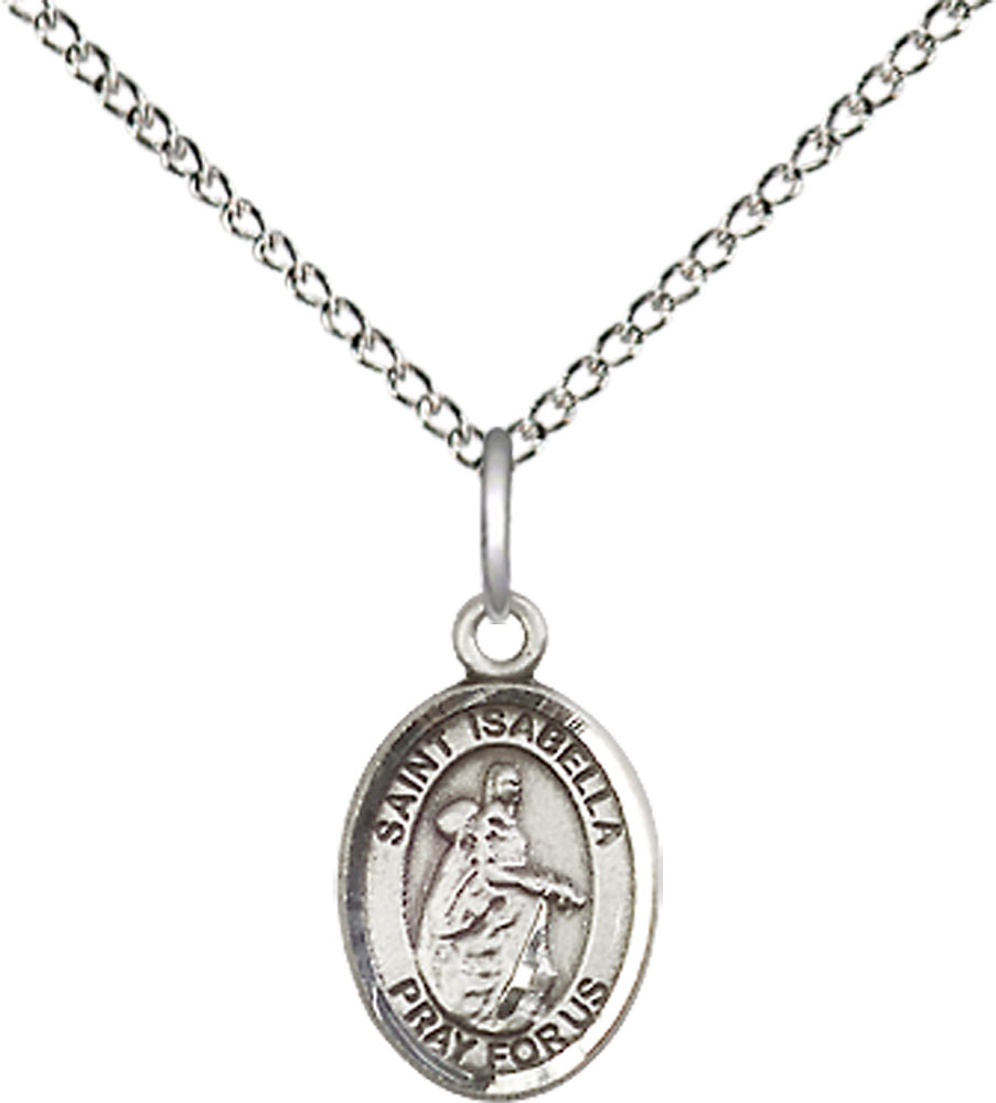 Sterling Silver Saint Isabella of Portugal Pendant on a 18 inch Sterling Silver Light Curb chain