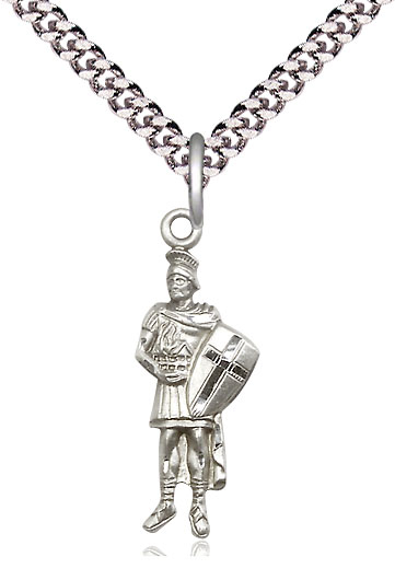 Sterling Silver Saint Florian Pendant on a 24 inch Light Rhodium Heavy Curb chain