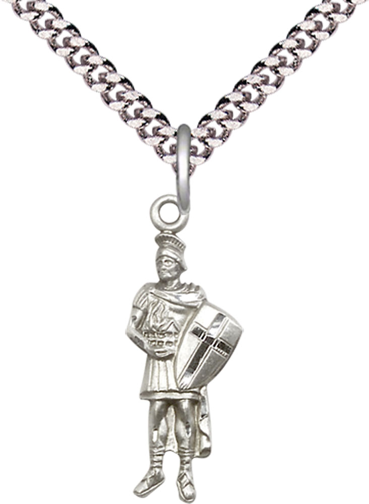 Sterling Silver Saint Florian Pendant on a 24 inch Light Rhodium Heavy Curb chain