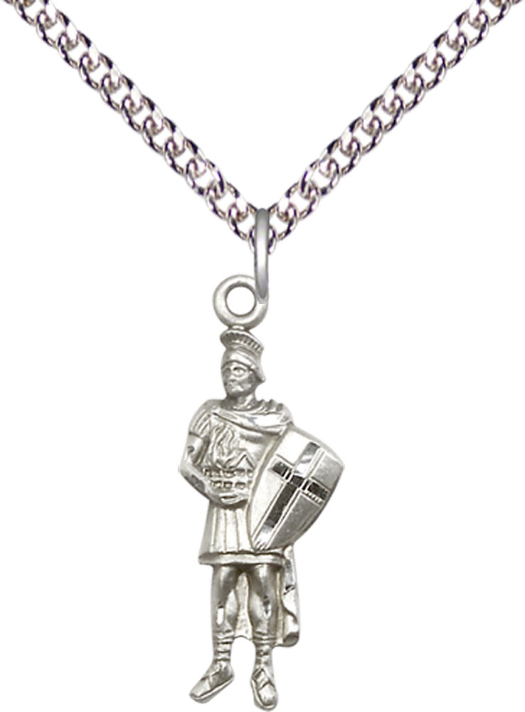 Sterling Silver Saint Florian Pendant on a 24 inch Sterling Silver Heavy Curb chain