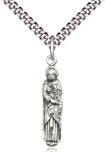 Sterling Silver Saint Joseph Pendant on a 24 inch Light Rhodium Heavy Curb chain