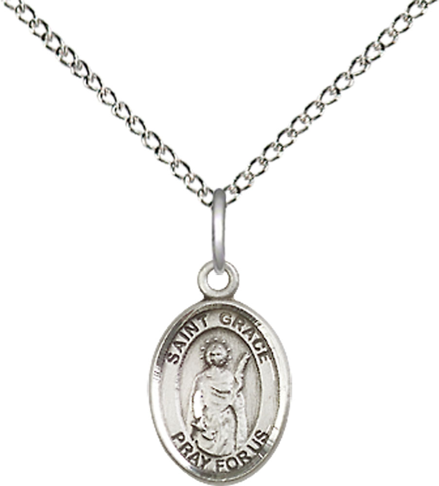 Sterling Silver Saint Grace Pendant on a 18 inch Sterling Silver Light Curb chain