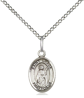 Sterling Silver Saint Grace Pendant on a 18 inch Sterling Silver Light Curb chain