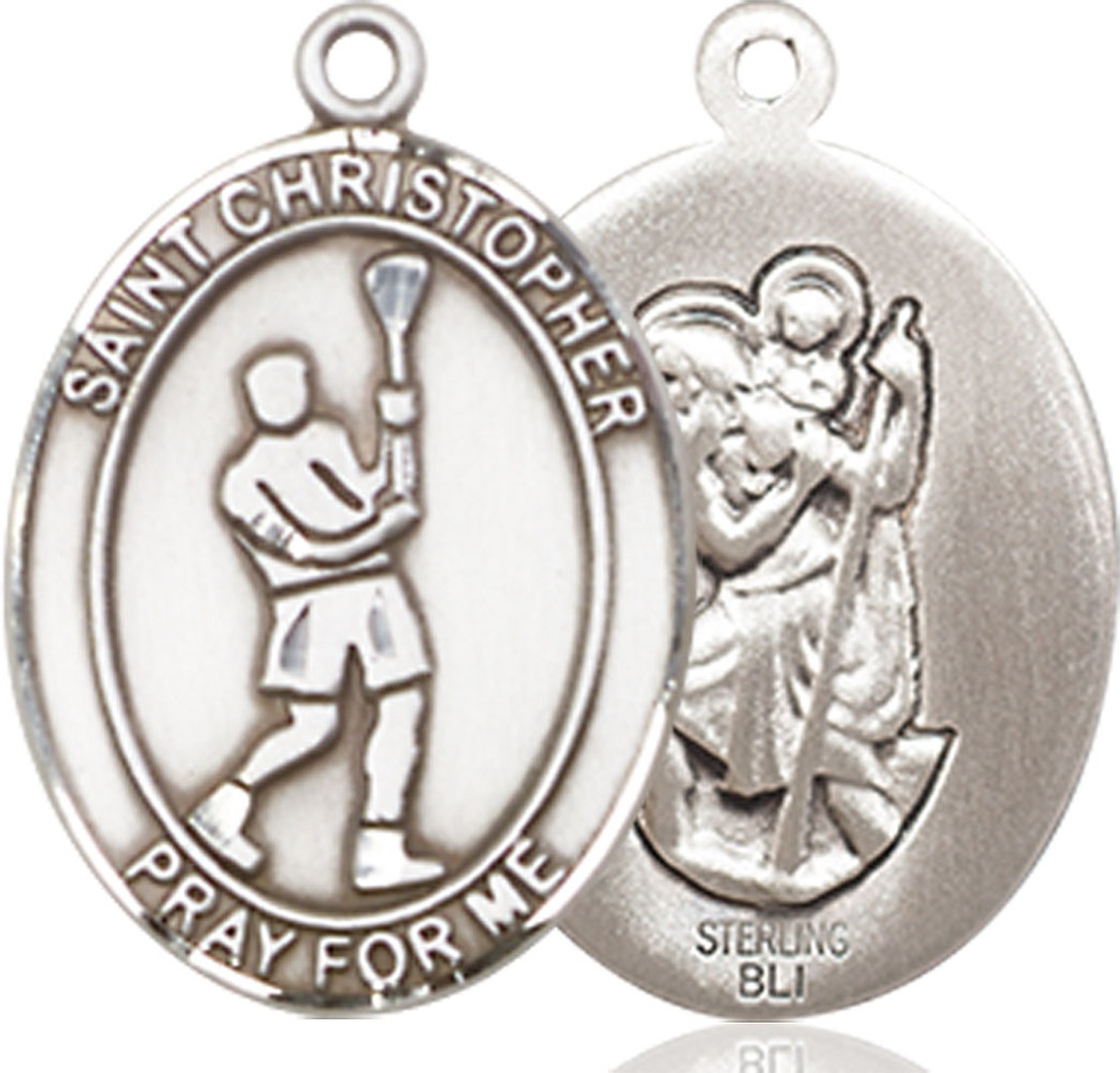 Sterling Silver Saint Christopher Lacrosse Medal