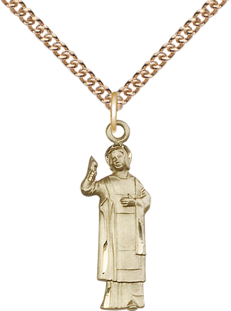 14kt Gold Filled Saint Stephen Pendant on a 24 inch Gold Filled Heavy Curb chain