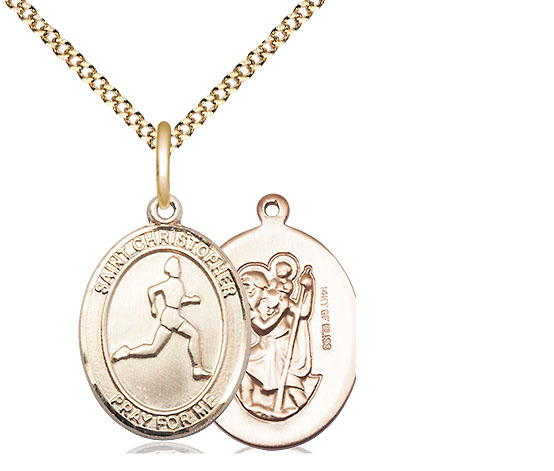 14kt Gold Filled Saint Christopher Track&amp;Field Pendant on a 18 inch Gold Plate Light Curb chain