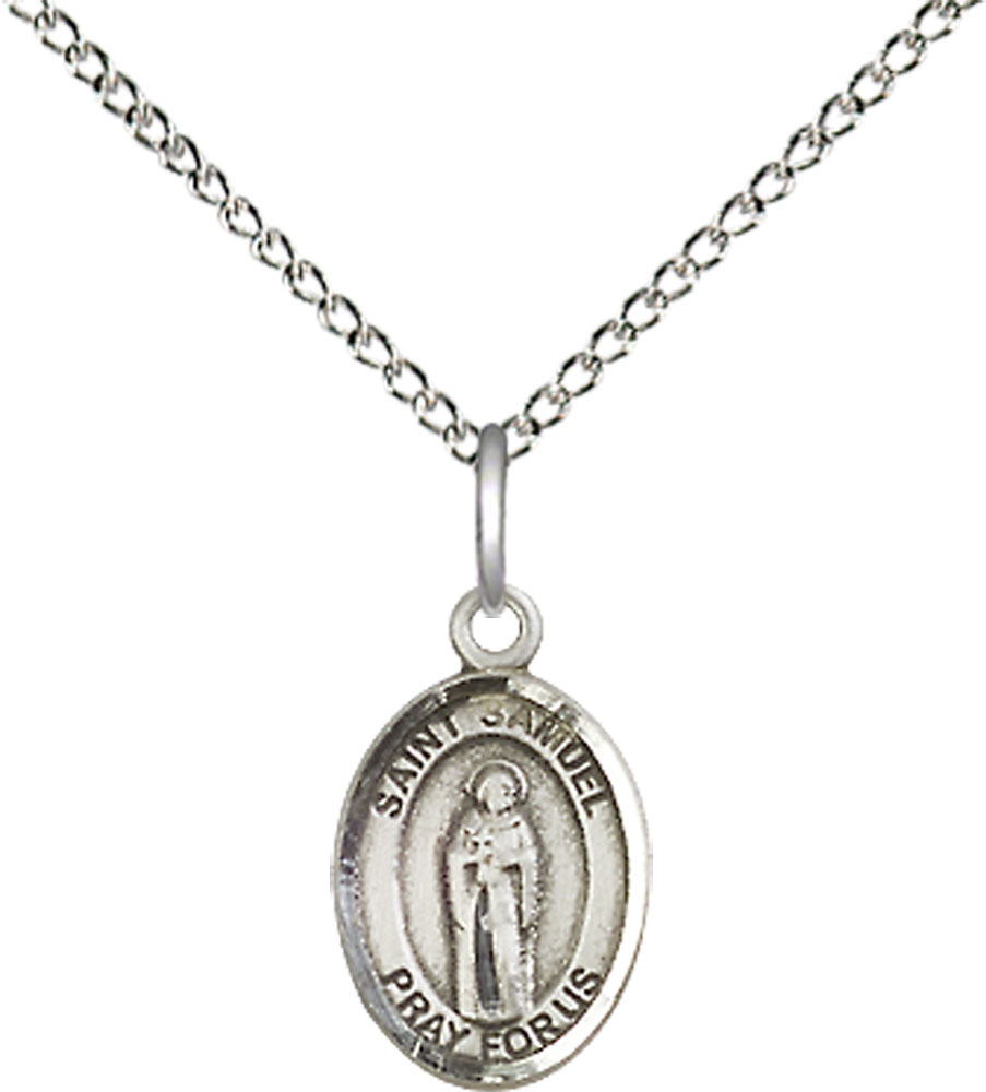Sterling Silver Saint Samuel Pendant on a 18 inch Sterling Silver Light Curb chain
