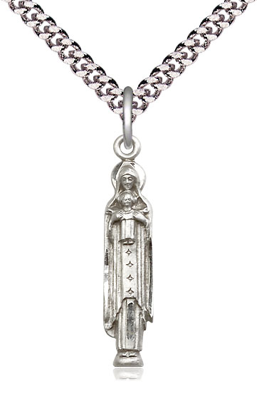 Sterling Silver Madonna &amp; Child Pendant on a 24 inch Light Rhodium Heavy Curb chain