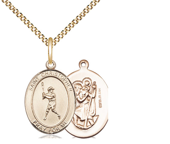 14kt Gold Filled Saint Christopher Baseball Pendant on a 18 inch Gold Plate Light Curb chain