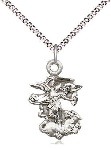 Sterling Silver Saint Michael the Archangel Pendant on a 18 inch Light Rhodium Light Curb chain