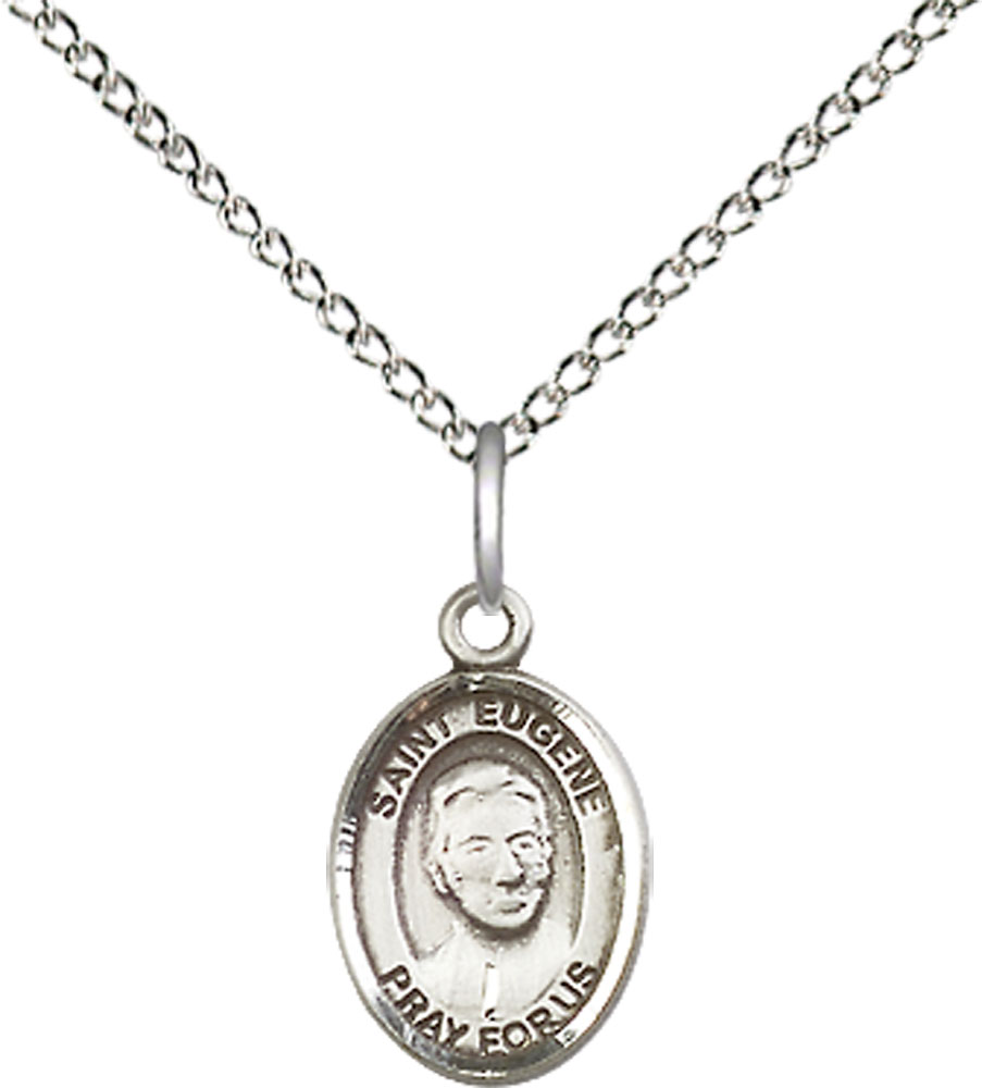 Sterling Silver Saint Eugene de Mazenod Pendant on a 18 inch Sterling Silver Light Curb chain